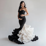 MQTIME  -  Fantastic Black and White Mermaid Maternity Dresses Photoshoot vestidos para embarazadas 2 Colors Ruffles Maternity Dress Custom
