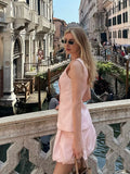 MQTIME  -  Two Pieces Set Women's Vest Skort Suits Sleeveless Button-front Top Ruffled Loose Shorts Summer Office Casual Daily Outfit