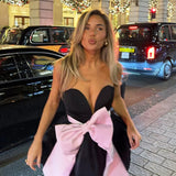 MQTIME  -  Fashion Party Dresses For Woman Evening Dress Backless Piglet Breast Vestidos Sexy Banquet Slim Bow Contrast Color Sleeveless