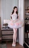 MQTIME  -  Light Blue Handmade Sweetheart Short Prom Dress Sparkly Rhinestone Appliques Homecoming Gown Princess Puffy Birthday Party Dress