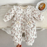 MQTIME  -  Winter 0-24M Toddler Baby Girl Warm Thick Romper Floral Printing Newborn Baby Girl Plush Jumpsuit Children Warm Thick Clothes