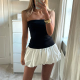 MQTIME  -  Women's Elegant Sexy Summer Strapless Solid Color Low Waist Puff Bubble Party Club Short Mini Dress Beach Streetwear