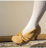 MQTIME  -  Vintage Lapel Design Polka Dot Women Pumps Fashion Bowknot Tassel Horsehair High heels Spring Autumn Female Chunky Modern Shoes