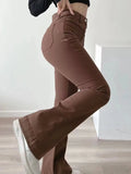 MQTIME  -  Women Flared Jeans Loose Denim Pants Bottom Straight High Waist Stretch Spring Autumn Solid Color Female Fashion Streetwear