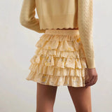 MQTIME  -  Spring and summer new printed heavy industry lace shirt A-shaped big pendulum vacation cake skirt