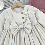 MQTIME  -  Girls' Corduroy Dress Autumn 2025 Fashion Princess Bow Gown Children Long-sleeve Casual Vestidos 2025 New Kids Sweet Clothing