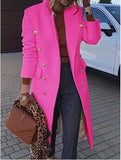 MQTIME  -  Luxurious Coat Double-Breasted Woolen Blend Coat Mid-Length Thermal Insulated Coat Classic-Style Loose Fitted Overcoat