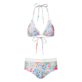 MQTIME  -  Women's 2 Piece Bikinis Set Fashion Y2k Printed Tied Halter Neck Swimsuit with Bow Shorts Boxers Summer Bathing Suit