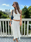 MQTIME  -  Casual Women's Skirt Set O-neck Sleeveless Top Long Skirts Female Lace Sets Summer Vacation Holiday Fashion Lady Outfit