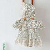 MQTIME  -  New Summer Newborn Baby Girl Romper+Hat Short Sleeved Cotton Print Lace Splicing Baby Clothes Infant Baby Girls Jumpsuit