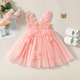 MQTIME  -  0-4Y Princess Toddler Girl Summer Dress Sleeveless Ruffles Lace Tulle Party Sundress with Butterfly Wings