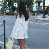 MQTIME  -  Casual  Ruffles Shirt Shorts Sets Women 2 Pieces 2025 Summer Single Breasted V-neck Loose Shirts Wide Leg Shorts Suits Solid