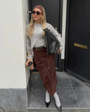  MQTIME  - Solid Commute Mid-Length Skirt For Women High Waist Elegant Commute Half-Slit Slim Party Looks Clothes Female Maxi Skirts