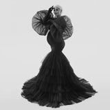 MQTIME  -  Black High Stretchy Long Mermaid Maternity Dress To Photoshoots Long Women Dresses Robe With Extra Puff Sleeves