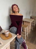 MQTIME  -  Elegant Knitted Off Shoulder Sweater Women Loose Solid Long Sleeve Pullover Sweaters Lady Spring Versatile Chic Street Knitwear