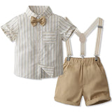 MQTIME  -  3Piece Sets Summer Baby Boy Clothes Korean Fashion Gentleman Tie Short Sleeve Tops+Shorts+Straps Boutique Kids Clothing B001
