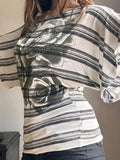 MQTIME  -  American Streetwear Y2k Contrast Color Striped Print Loose Casual Top Female