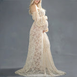  MQTIME  -  Summer Slash Neck Lace Maternity Pregnancy Photography Dresses Open Front Off-the Shoulder Pregnant Woman Photoshoot Dress