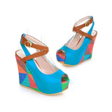 MQTIME  -  Women's shoes summer fish mouth slope heel sandals waterproof platform color blocked sandals