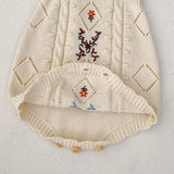 MQTIME  -  New autumn baby clothing, 0-3 year old female baby, knitted sweater embroidered jumpsuit, crawling suit