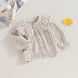 MQTIME  -  Princess Baby Girls Knitted Cardigan Sweater Cute Doll Collar Crochet Button Closure Clothes Outerwear Winter Kids Tops Outfits