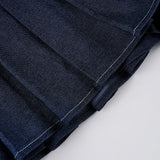 MQTIME  -  Casual Solid New Dress Sets Women Summer Bandage Lmitation Denim Tube Tops Mid-Waisted A-Line Mini Skirts Two Piece Suits