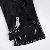 MQTIME  -  Fashion 90s Punk PU Leather Low Rise Pants for Women Gothic Outfits Skinny Flare Pants Club Party Streetwear