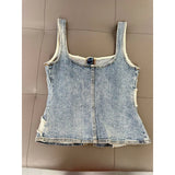 MQTIME  -  Y2k American Raw-edge Denim Vest Crop Top Women Design Zipper Waist Slimming Sexy Hot Girl Spaghetti-strap Top Suspender Top