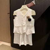  MQTIME  -  Boys' Suit Spring and Summer New Children's Wear Korean Style Boys and Girls Casual Simple Corset Vest Shorts Two Sets