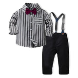 MQTIME  -  Toddler Kids Boys Gentleman Clothing Sets Long Sleeve Bowtie Striped Shirt+Suspenders Pants Little Boy 2PCS Outfits