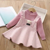 MQTIME  -  Girls' Sweater Dress 1-5 Y Spring Autumn Children's Clothes Sweet Cartoon Knit Fake 2Pcs Princess Dress for Girls