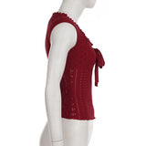 MQTIME  -  Japanese Sexy Solid Bow Tie Vest Square Neck Sleeveless Tee Spicy Girl American Retro 90s Short Top for Women 민소매 티 여성