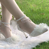 MQTIME  -  Women Heels Elegant Woman Heeled Shoes Lolita Heels Y2K Accessories Wedding Shoes Pearl Bridal Shoes White Lolita Shoes