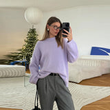 MQTIME  -  Fluffy Mohair Sweater Women Oversize Slouchy Long Sleeve Round Neck Autumn Cozy Knitwear Women Knit Sweet Lady Jumper 2025