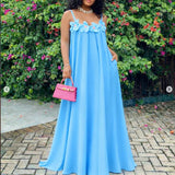 MQTIME  -  Women's Summer Sleeveless Straps Boho Dress Sexy Strapless 3D Flower Loose Maxi Dress Spring Hollow Loose A-Line Long Dress