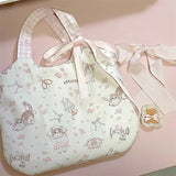 MQTIME  -  Sweet Cat Floral Print Student Handbag Lovely Girl Tote Bag Large Capacity Big Square Shoulder Bag Handbags