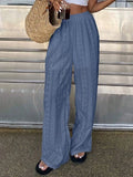 MQTIME  -  Fashion Holiday Loose Straight Long Pants Embroidered Hollow Spring Summer Pants Casual Elastic Waist Solid Color Women's Pants