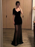 MQTIME  -  Backless Dress Women Irregular Skew Collar Ruched Ribbon Mesh Hem Patchwork One Sleeve Elegant Evening Party Bodycon