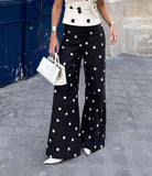 MQTIME  -  Women's Fashion Polka Dot Wide Leg Pants High Waist Flare Hem Commuting Casual Streetwear Trousers New Women Pants