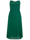 Mqtime Womem Vintage Sweet Midi Camisole Dress Side Split Casual Long Dress New French Retro V-Neck Green Chiffon Strap Dress