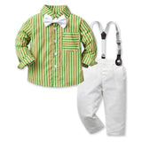 MQTIME  -  Toddler Kids Boys Gentleman Clothing Sets Long Sleeve Bowtie Striped Shirt+Suspenders Pants Little Boy 2PCS Outfits