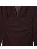  MQTIME  -  New Women Fashion Dress Elegant Long Dresses V neck Ruched Chic Bodycon Dresses For Women Long Sleeve Evening Party Dress ﻿