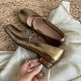 MQTIME  -  Gold Silver Ballet Flats for Women Round Toe Soft Sole Single Strap Flat Shoes Comfortable Lightweight Design