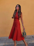 MQTIME  -  Summer New Fashion Belted Patchwork Dress Women O-Neck Sleeveless Long Dresses Female Elegant Solid Vacation Beach Vestidos