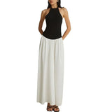 MQTIME  -  New Summer Solid Color Strap Splicing Chiffon Long Dress with Hundred Fold Sleeveless Dress for Women