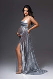 MQTIME  -  New Pregnant Women Photography Dress Sleeveless Sexy Sling Split Sequins Evening Dress Backless Wrap Wrap One's Buttocks Skirt