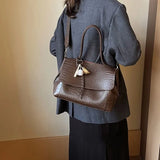 MQTIME  -  Crocodile Pattern Women Shoulder Messenger Bag Large Capacity Retro Flap Tote For Female Casual Pu Leather Commute Handbag