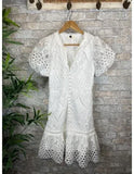 MQTIME  -  summer new Dress Women Lace Floral Mid Length Dresses Casual Slim Bodycon V Neck Short Sleeve Party Hollow Out A Line Vestidos