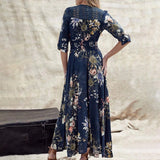 MQTIME  -  Women's Bohemian Button Down Floral Dress Summer Half Sleeve V Neck Midi Casual Dresses Beach Large Swing Women Boho Dress