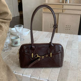 MQTIME  -  Retro Handheld Commuter Bag Women's Large-capacity Bowling Bag Autumn Zipper Underarm Bag Double Strap Shoulder Bag